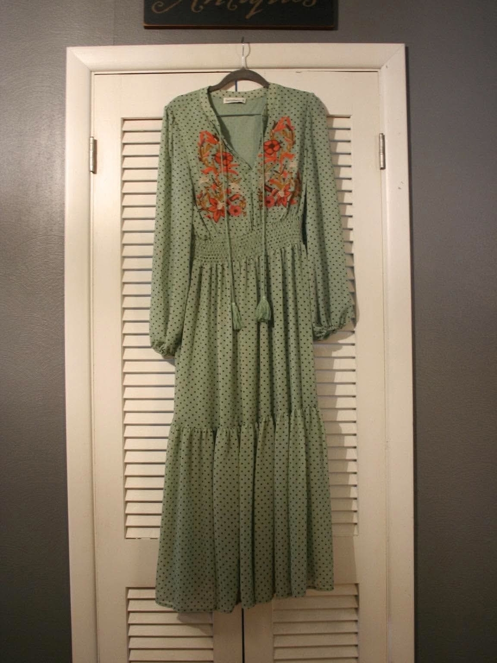 Floral Embroidered Sage Green Maxi Dress